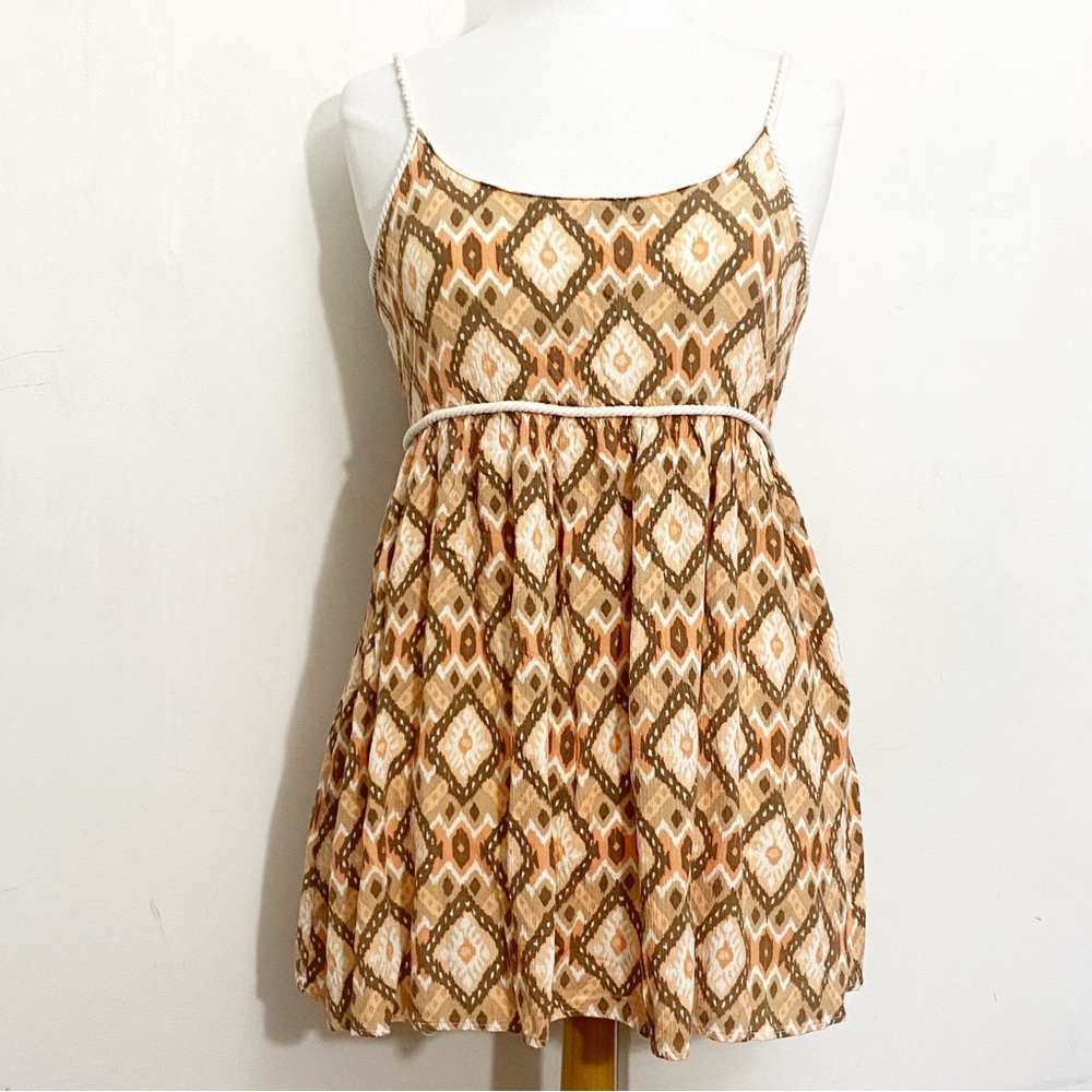HINT OF MINT rope trim gathered waist lined light rayon blend fabric sundress L